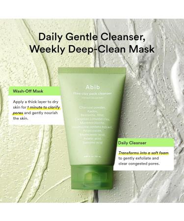 Abib Pore Clay Pack Cleanser Heartleaf Charcoal Foam, 4.05 fl oz, Mousse Form, Oil Control, Unscented - Buy Online on GoSupps.com