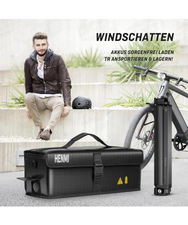 HENMI Ebike Battery Bag - 1000 C Fireproof Storage & Transport | Safe Charging 49x15x15 cm - Buy Online on GoSupps.com