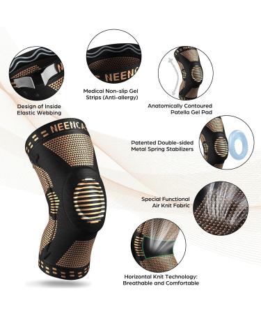 NEENCA Professional Knee Brace Knee Compression Sleeve Support for Men Women with Patella Gel Pads & Side Stabilizers Medical Grade Knee Pads for Running Meniscus Tear ACL Arthritis Joint Pain Relief M Copper - Buy Online on GoSupps.com