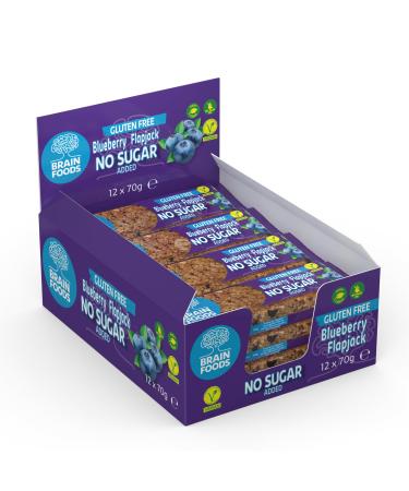 Brain Foods Blueberry Flapjack No Sugar Added Vegan Gluten Free Lower Calories 12 Bars 70g