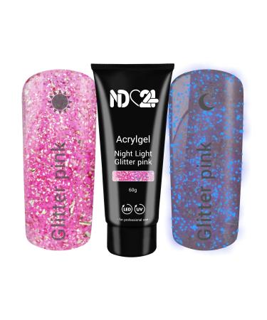 Acrylic Effect Gel Tube 60G Night Light Glitter pink