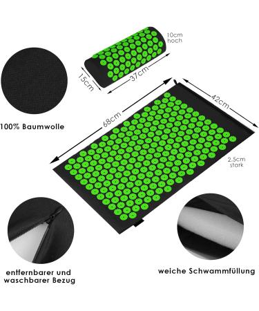 Acupressure Set | Soothing Mat & Pillows for Back Pain Relief Neck Tension and Energy Stimulation - Black-Green - Buy Online on GoSupps.com