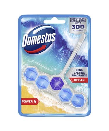 Domestos Power 5 Ocean Toilet Rim Block toilet freshener with a long-lasting fragrance cleans and freshens for up to 300 flushes 50 g