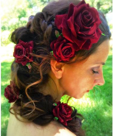 Dark Red Velvet Rose Hair Flower Clip and Pin - Medium | Elegant Accessory - Buy Online on GoSupps.com