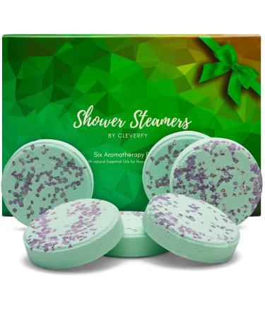 Cleverfy Aromatherapy Shower Steamers - Set of 6 Shower Bombs with Essential Oils for Relaxation and Nasal Congestion. Green Set: Eucalyptus and Menthol Aroma