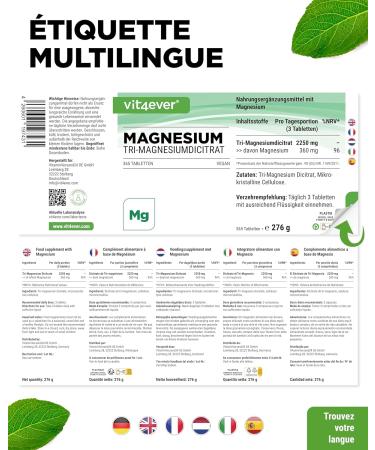 Magnesium Citrate - 365 Tablets - 2250mg Including 360 Mg Elemental Magnesium Per Daily Serving - 100% Tri-Magnesium Dicitrate Without Additives - High Dosed - Vegan - Buy Online on GoSupps.com