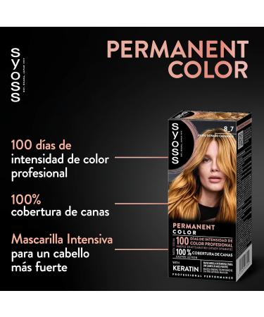  Syoss SYOSS Permanent Color 8-7 Golden Blonde Caramel Hair Colour and Keratin Mask for Professional Coverage of Grey Hair Lasting Colour and Intensive Care Pack of 3 - Buy Online on GoSupps.com