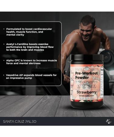 Santa Cruz Paleo Natural Pre Workout Powder with Electrolytes Magnesium 30 Servings - Strawberry - 13.4 Oz - Buy Online on GoSupps.com