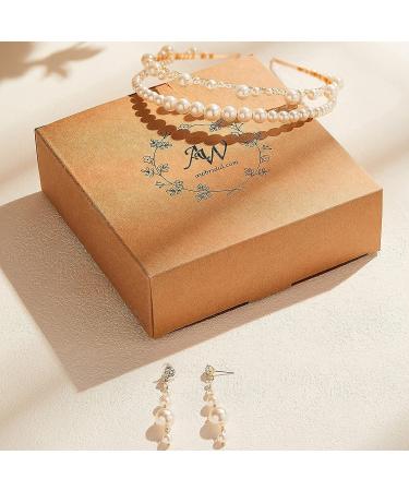 AW BRIDAL Double Row Pearl Headband and Earrings Set - Gold Wedding Hair Accessories for Brides - Buy Online on GoSupps.com