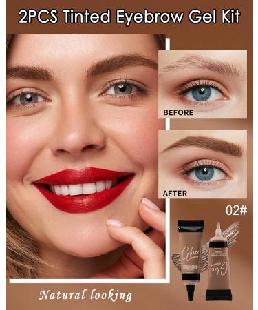 Waterproof Tinted Eyebrow Gel Kit-2PCS Auburn Thickening Brow gel para cejas Brow Fillers Fast Definitio Brow Glue Natural Long Lasting Waterproof brow Makeup for Women with 2 Eyebrow Brushes-Set 02 #02 Auburn - Buy Online on GoSupps.com