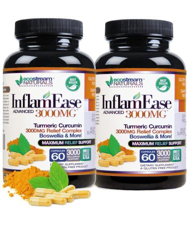 Pack of 2 - Advanced InflamEase with Turmeric, Curcumin, Enzymes and Boswellia - Vegetarian (Packaging May Vary)