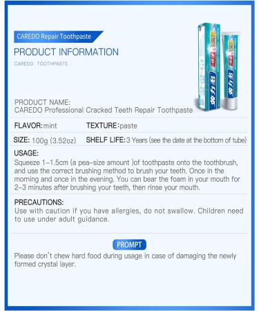 CAREDO Healing Teeth Crack Toothpaste - Repair Cracked Enamel, Cure Sensitivity, Remove Pigment - 100g (Pack of 2) - Buy Online on GoSupps.com