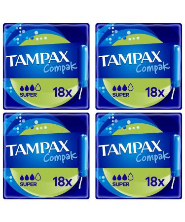Tampons Multipack Tampax Compak | Super with Applicator | 18 x 4 Packs (72) | Value Bundle | Heavy Flow Leak Protection Super Absorbent - Buy Online on GoSupps.com
