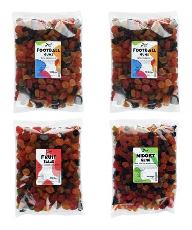 Lion Original Gums The Matchday Favorites 1kg Quartet - 2 x Football Gums Fruit Salad Midget Gems (4 x 1kg Party Bags) - 1 1 2 4