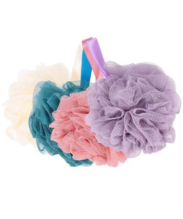 POPETPOP 4pcs Bath Shower Loofah Sponge Shower Ball Bathing Pouf Shower Body Scrubber Exfoliating Bath Sponge Body Wash for Women and Men