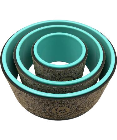 Aozora Yoga Wheel Set - 3 Pack 6, 10, 13 Cork/Turquoise with Detailed Book Guide for 30+ Poses - Perfect for Backbends and Stretching - Buy Online on GoSupps.com