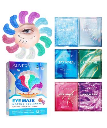 JYHSGD Eye Gels Mask Pearl Eye Masks Marine Collagen Mask Under Eye Patches Anti Aging Reduce Wrinkles  Puffy Eyes Dark Circles 6 colors 12 pairs