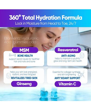 ELLAMENTZ 7-in-1 Sugar Free Hyaluronic Acid Supplements with MSM Resveratrol Ginseng Vitamin C Gummies for Skin Health & Deep Hydration 120 Counts - Buy Online on GoSupps.com