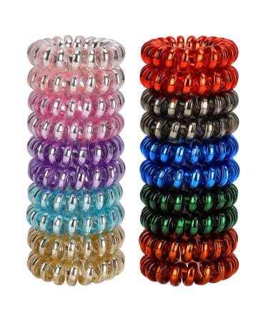 JessLab Spiral Hair Ties 20 Pcs Traceless Phone Cord Hair Ties No Crease Spiral Bracelet Plastic Coil Ponytail Holders No-Damage Headband Hair Accessory for Girls Women Ladies Gift Lustrous