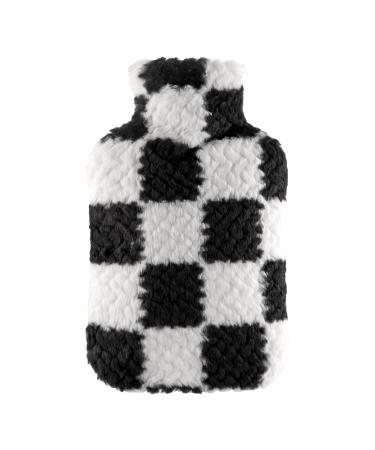 SAMPLY hot water bottle with soft cover 2l - heat bottle large 2 liters fluffy - bed bottle for children and adults - warm bottle with fluffy reference - gifts for women (black) black white - Buy Online on GoSupps.com
