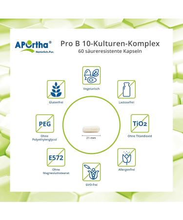 Aportha Pro B - 10 Cultures 60 Capsules | Stomach Stable Allergen-Free Gluten-Free Lactose-Free Vegetarian Probiotic Supplements - Buy Online on GoSupps.com