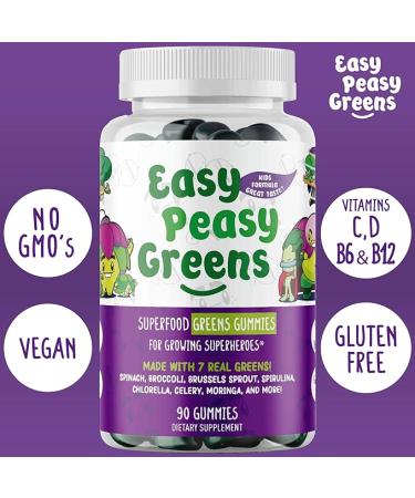 EasyPeasyGreens Daily Veggie Gummies for Kids - 90 Greens Gummies - Helps Picky Eaters Get Their Veggies in - Made with 10 Real Vegetable Extracts and 100% Vegan - Buy Online on GoSupps.com