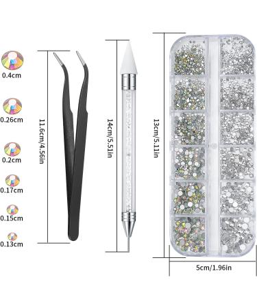 Wugongshan Nail Art Rhinestones Set with Picker Pen and Tweezers - AB Shiny Crystals for Nails, Face, Teeth - DIY Crafts - Buy Online on GoSupps.com