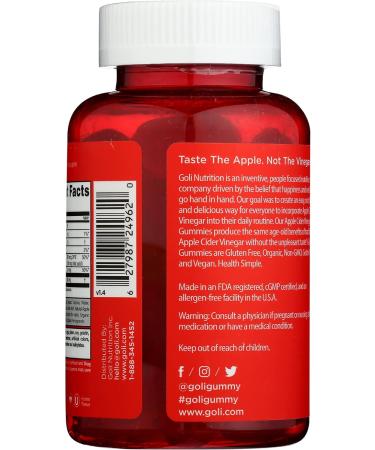 Goli Apple Cider Vinegar Gummy Vitamins - 60 Count - Vitamin B12 Gelatin-Free Gluten-Free Vegan & Non-GMO - Buy Online on GoSupps.com