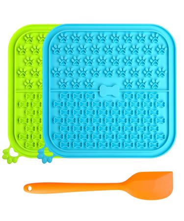 Lick Mat for Dogs 2 Pack Non-Slip Slow Feeders Pet Licking Mat with Suction Cups for Anxiety Relief with One Spatula for Scooping Out Dog Treat&Cat Food