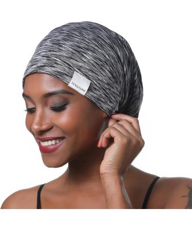 Satin Lined Bonnet XL Black Stripe Sleep Cap for Women - Adjustable Beanie for Long Curly Hair, Braids, Dreadlocks - Buy Online on GoSupps.com