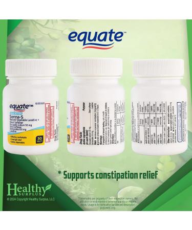 Equate Senna-S Natural Laxative & Stool Softener - 30 Tablets Bundle with Vital Volumes Constipation Tips Card - Effective Relief for International Shipping - Buy Online on GoSupps.com