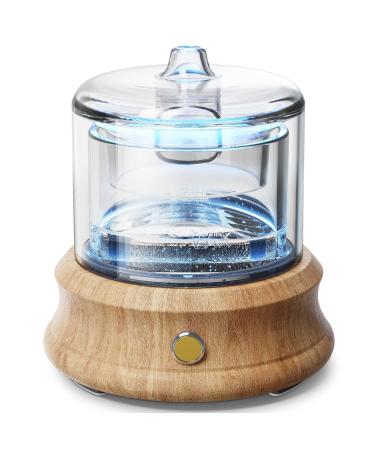 Glass Essential Oil Diffuser Humidifier, [Plastic Free] Glass Reservoir Natural Wood Base, Waterless Auto Shut-Off 7 Colors Lights Aroma Diffusers for Bedroom Home Room Office Yoga Mom Wife Gift 80 ML Cord