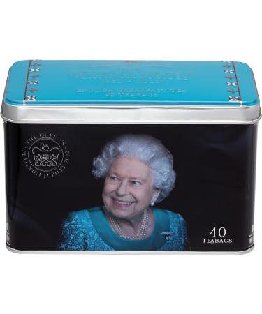 Queen Elizabeth II Jubilee 2022 Commemorative Tea Tin with 40 English Breakfast Teabags - Black Tea 40 Count - Buy Online on GoSupps.com