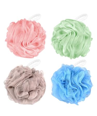 WUJUN Bath Sponge Shower Loofahs Balls 70g/PCS Soft Durable Extra Large Mesh Pouf Easy Foaming Body Scrubber Exfoliator for Big Full Lather Cleanse Solid Color(4 Pack) - Buy Online on GoSupps.com