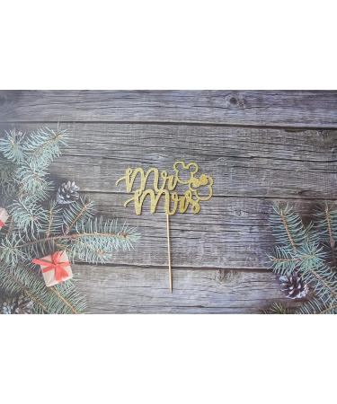 Mr & Mrs Cake Topper Mouse Inspired Themed Wedding Party Decorations Cartoon Mouse Bride and Groom Wedding Party Gold Glitter Pattern 2 - Buy Online on GoSupps.com