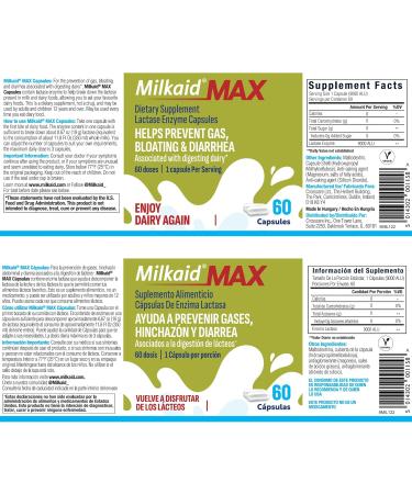 Milkaid Lactase Enzyme Drops for Lactose Intolerance & Max Lactase Enzyme Capsules | Fast Acting Dairy Digestive Supplement | Prevent Gas & Bloating | 0.50 FL.OZ. & 60 Capsules 9000 ALU - Buy Online on GoSupps.com