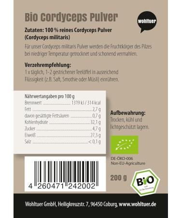  Wohltuer Organic Cordyceps Powder 200g Fair Trade - Buy Online on GoSupps.com