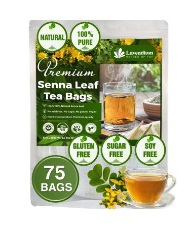 Lavendium Premium 75 Senna Leaf Tea Bags 100% Natural & Pure from Senna Leaves. Loose Leaf Senna Herbal Tea Made with Natural Material Tea Bags. No Sugar No Caffeine No Gluten Vegan.