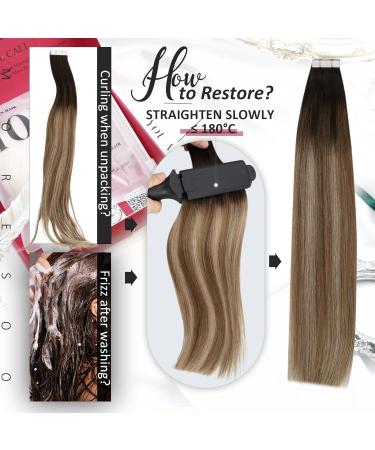 Moresoo Balayage Tape in Human Hair Extensions 12 Inch - Dark Brown to Light Brown with Dark Honey Blonde - 20 Pieces/50g #4/10/16 - Buy Online on GoSupps.com