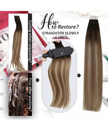 Moresoo Invisible Tape In Hair Extensions - Real Brown Ombre Tapes 60cm 20pcs/50g | Dark Brown to Gold Blonde - #4/10/16 - Buy Online on GoSupps.com