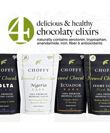 Choffy Brewed Cacao Coffee Alternative Substitute - 10 Oz Nigeria Dark Roast Flavor | Caffeine-Free Rich Chocolate Drink for Dark Chocolate Lovers - Nutrient-Rich Mood & Energy Booster | 10 Ounce Pack - Buy Online on GoSupps.com