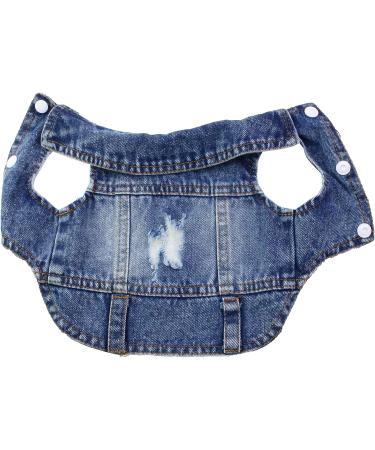 Pet Denim Jacket for Small Medium Dogs & Cats - Cool Vintage Washed Design | XS (23lb), Chest (10 ) Dark Blue - Scratch Resistant Dog Clothes - Buy Online on GoSupps.com