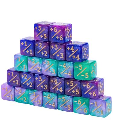 24 Pieces Dice Counters Token Dice Magic The Gathering Starry Sky Dice D6 Dice Cube Loyalty Dice Compatible with MTG CCG Card Game Accessories
