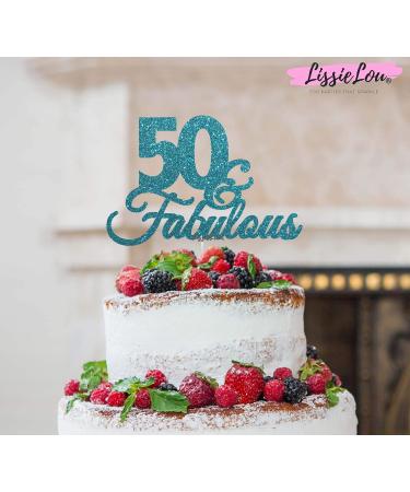50 & Fabulous Birthday Cake Topper with Bold Swirly Design for 50th Birthday Celebration Made in UK - Light Blue - Buy Online on GoSupps.com