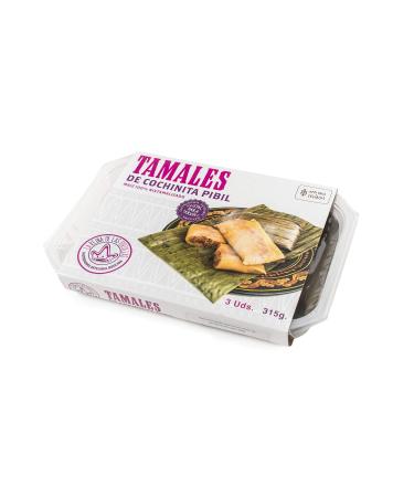 La Reina de las Tortillas - European leader in Mexican artisanal gastronomy - "Cochinita pibil" tamales. 100% nixtamilized corn. Suitable for celiacs. Tray of 3 units. Expiration 7 months