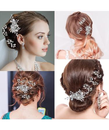 Crystal Bride Wedding Hair Comb Set - Silver Bridal Pieces with Pearl Rhinestones, Flower Hair Side Combs for Women & Girls - Buy Online on GoSupps.com