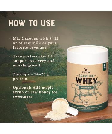 HEART & SOIL 100% Grass Fed Protein Powder Single Ingredient: Whey Protein Concentrate - UNFLAVORED Cold-Processed to Preserve Nutrients 24g of Pure Grass Fed Whey Per Serving 2lbs - Buy Online on GoSupps.com