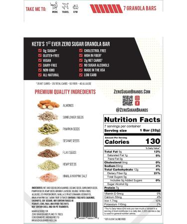 Zero Sugar Brands Chewy Granola Protein Bar - Keto, Vegan, Gluten-Free, Low Carb, Perfect for Diabetics & Paleo Diets - Buy Online on GoSupps.com