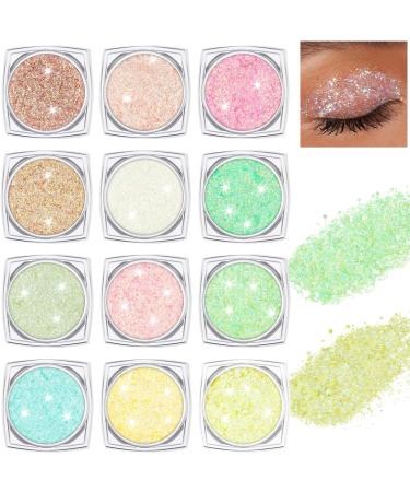  AOOWU 12 Colors Luminous Glitter Gel Chunky Glitter Makeup for Face Hair Body Cheeks and Nails Beautiful Sparkling Decoration Powder for Festival Party - Buy Online on GoSupps.com