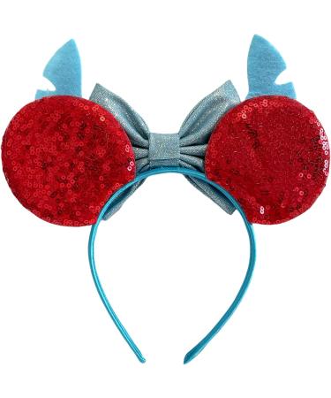 Stitch Minnie Mouse Inspired Alice Headband With Big 5" Blue Pearlescent Top Bow Handmade - Buy Online on GoSupps.com